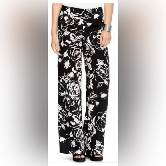Lauren Ralph Lauren Black Pearl Floral Print Wide Leg Pants Womens Size 4 (1635) - Picture 1 of 6
